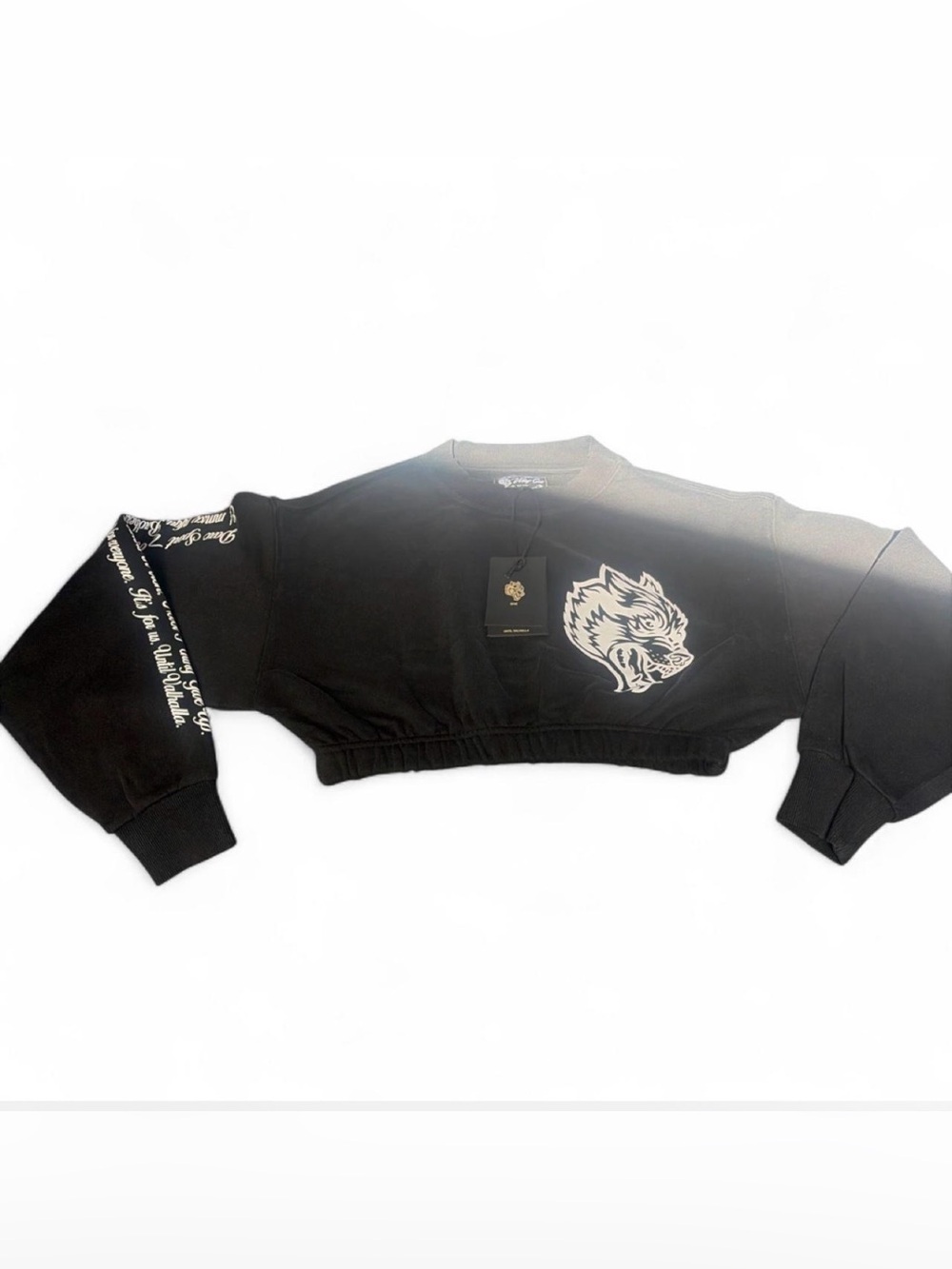 Darc Sport Until Valhalla Cropped Crewneck Sweatshirt with Graphic Wolf Print